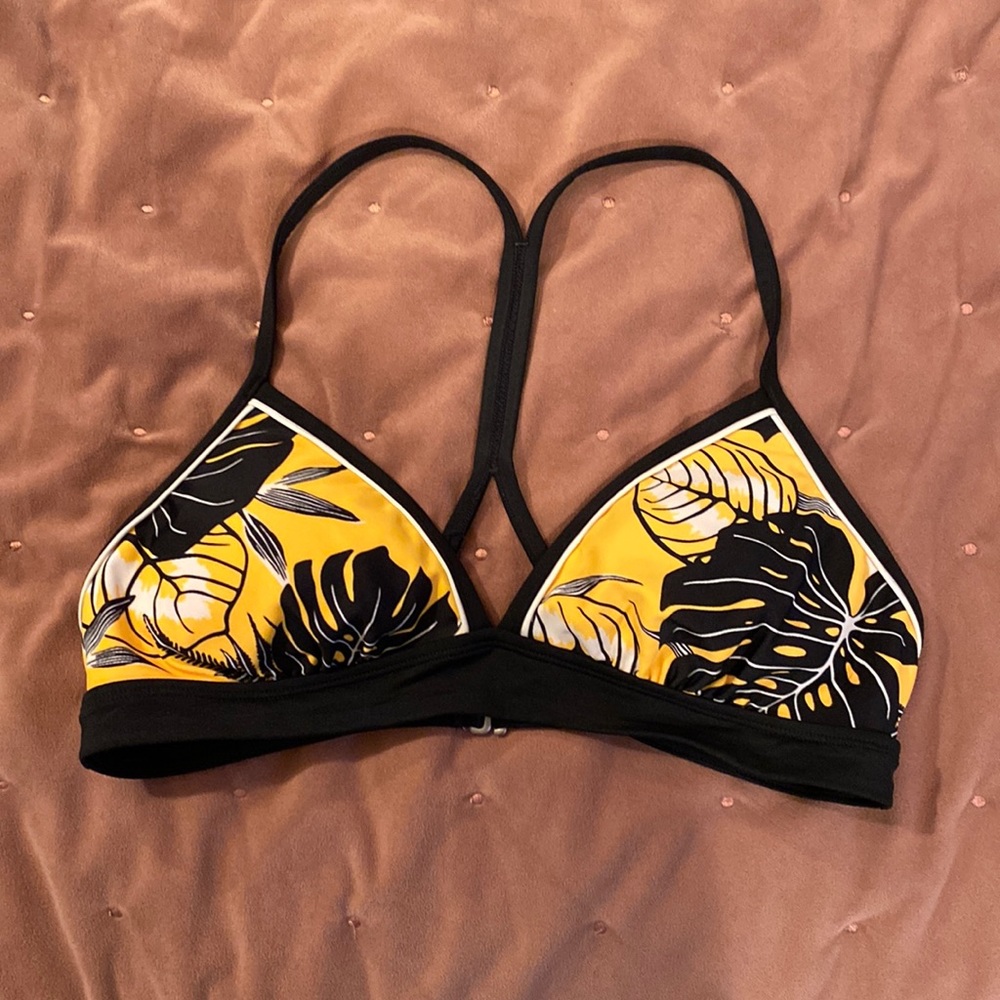 Athleta floral black and yellow bikini top
